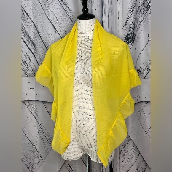 Vintage Glentex 1950s 60s Chiffon Shawl Ruffled Yellow - Picture 1 of 4